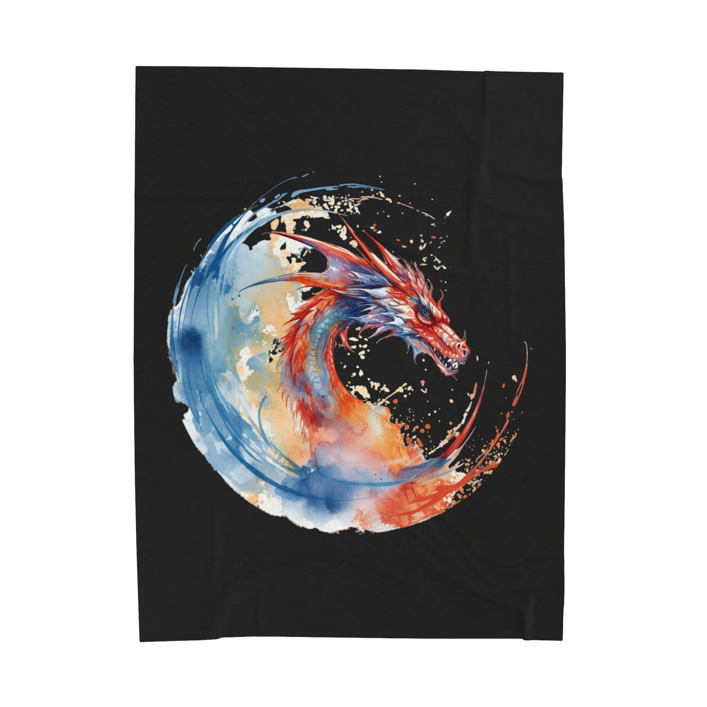 Dragon Watercolor Velveteen Plush Blanket - Captivating Fantasy Art Bedding, Magical Art, Dragon Lover, Enchanting Design, Mystical Beauty,
