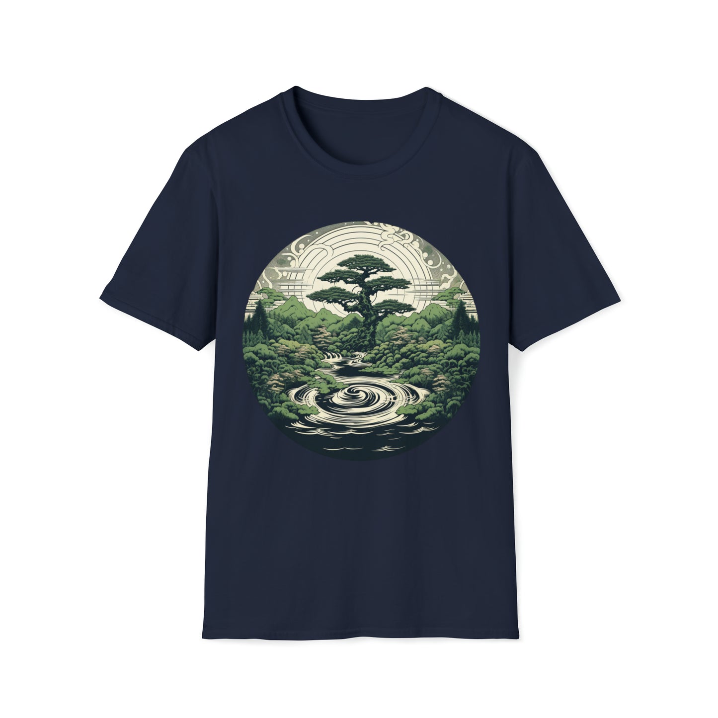 Green Zen Garden Tee Shirt, Meditate by the Serene Pond, Green Zen Garden Tee, Meditation Pond Shirt, Serene Nature Tee, Mindfulness Apparel