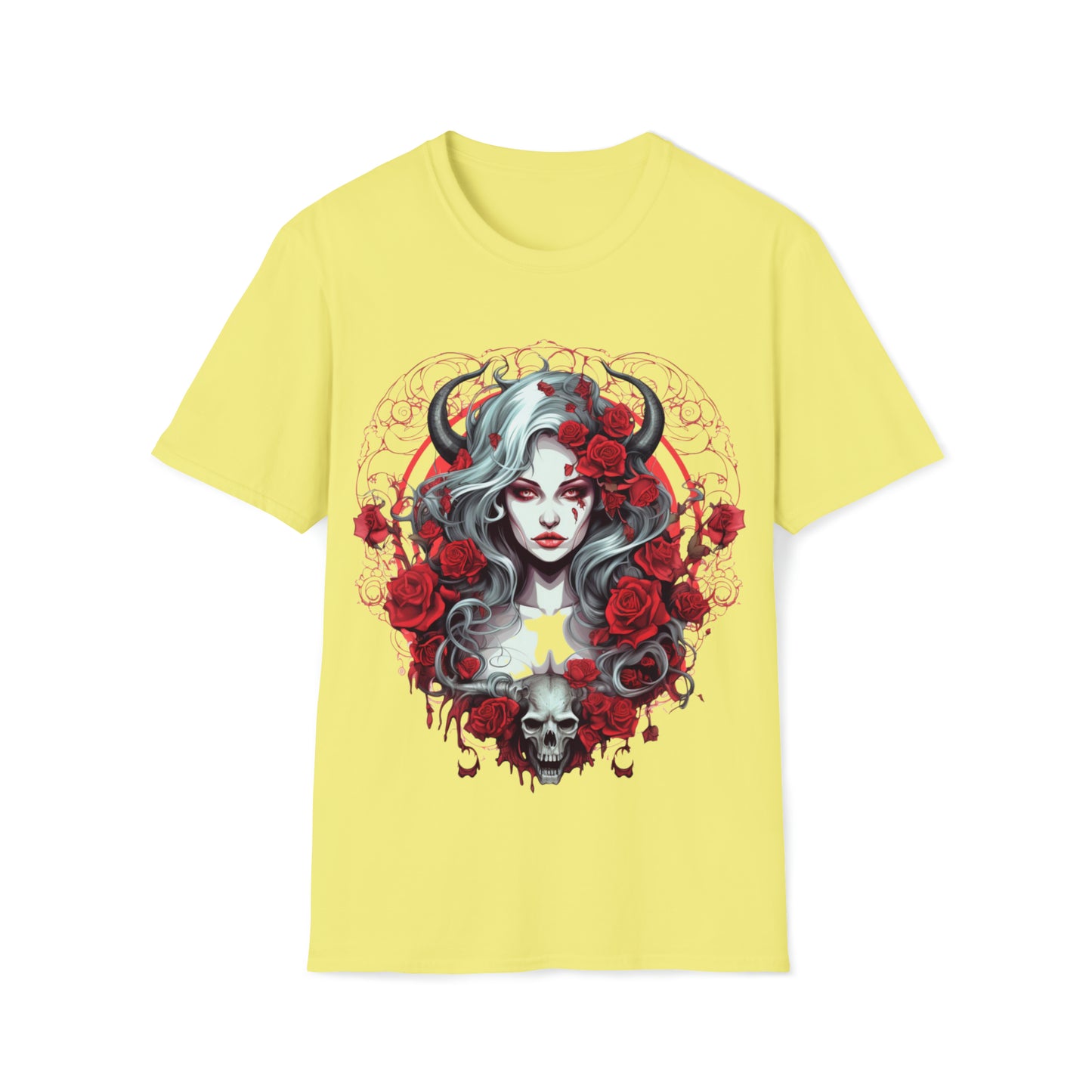 Mythical Fantasy Fairy Life Blood Scythe - Skulls, Roses, and Beautiful Woman - Enchanting Gothic T-Shirt, Gift for her, Witchy Gift.