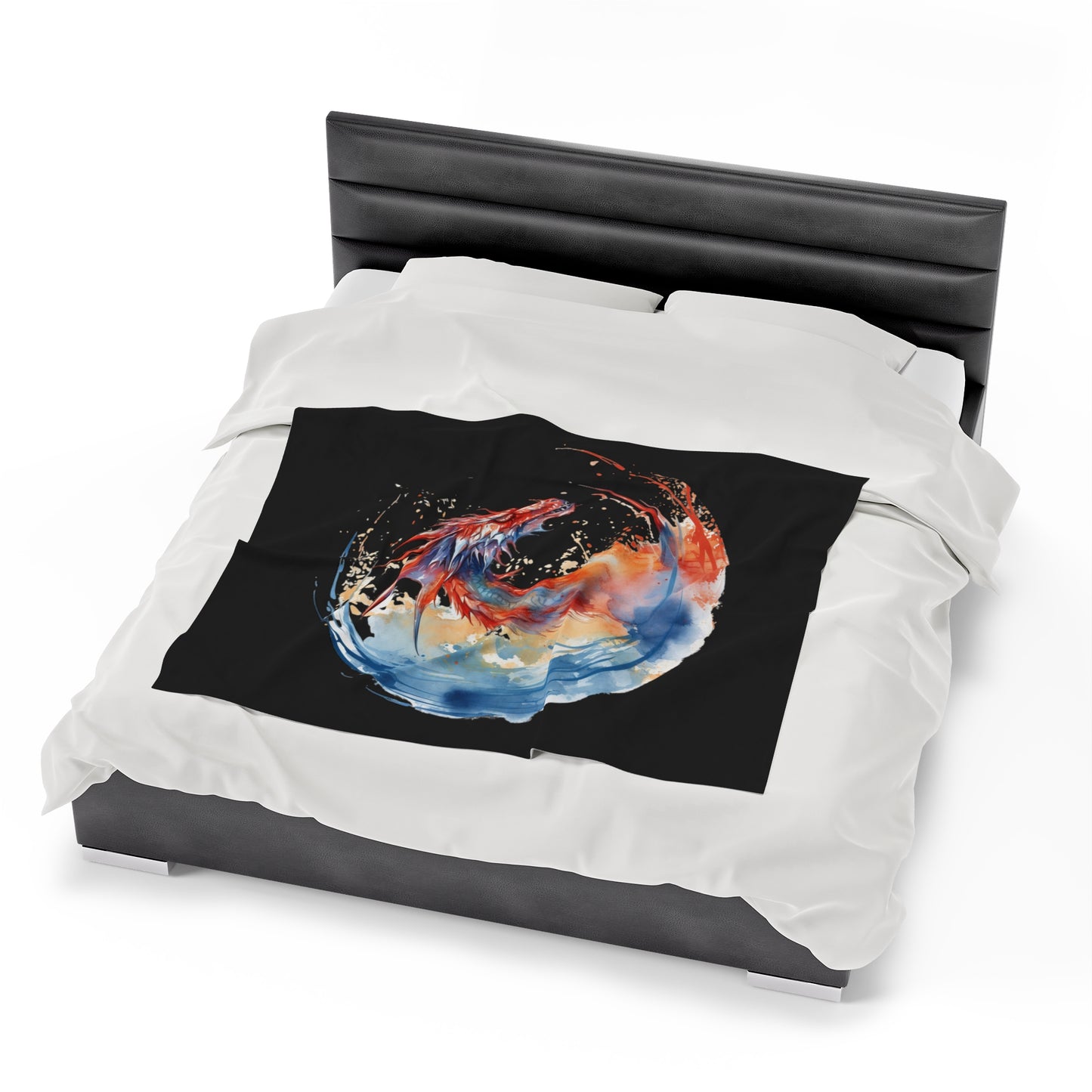 Dragon Watercolor Velveteen Plush Blanket - Captivating Fantasy Art Bedding, Magical Art, Dragon Lover, Enchanting Design, Mystical Beauty,