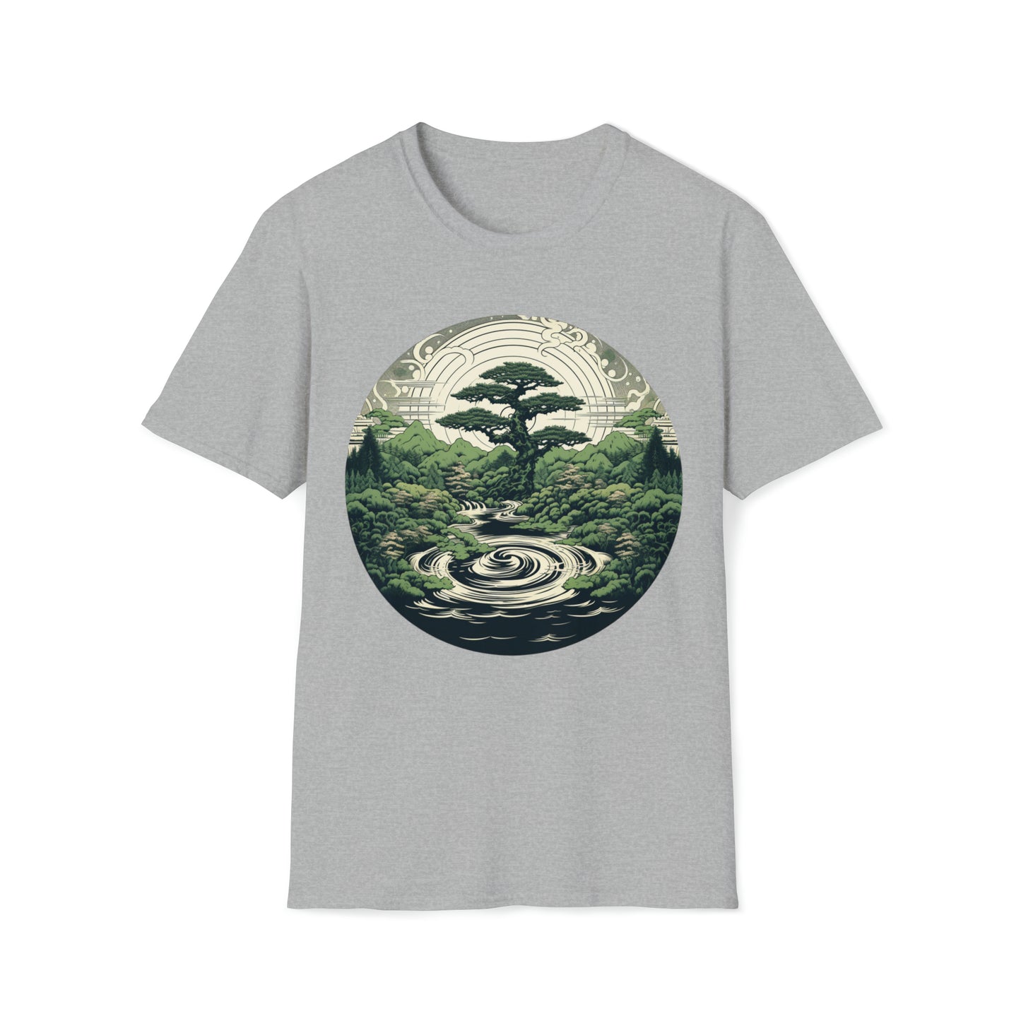 Green Zen Garden Tee Shirt, Meditate by the Serene Pond, Green Zen Garden Tee, Meditation Pond Shirt, Serene Nature Tee, Mindfulness Apparel