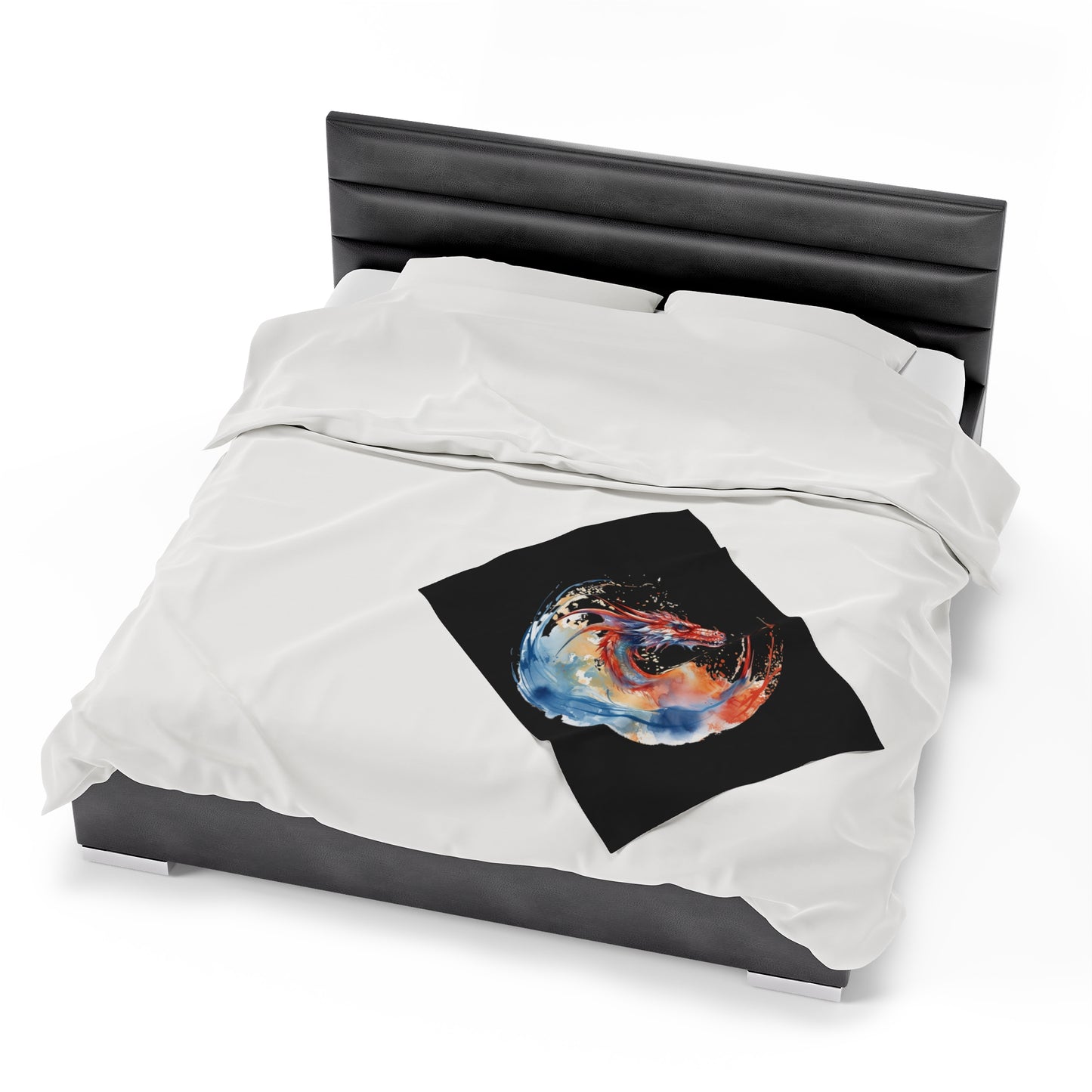 Dragon Watercolor Velveteen Plush Blanket - Captivating Fantasy Art Bedding, Magical Art, Dragon Lover, Enchanting Design, Mystical Beauty,