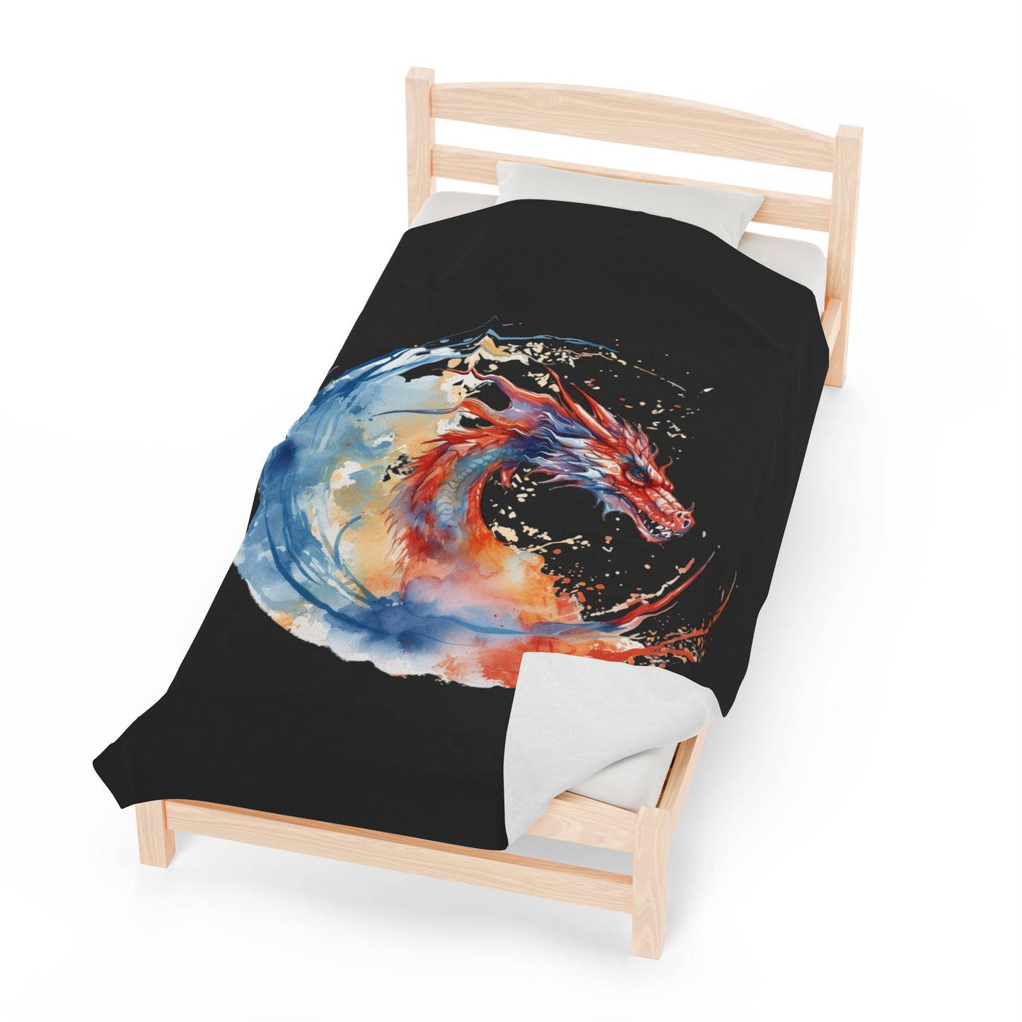 Dragon Watercolor Velveteen Plush Blanket - Captivating Fantasy Art Bedding, Magical Art, Dragon Lover, Enchanting Design, Mystical Beauty,