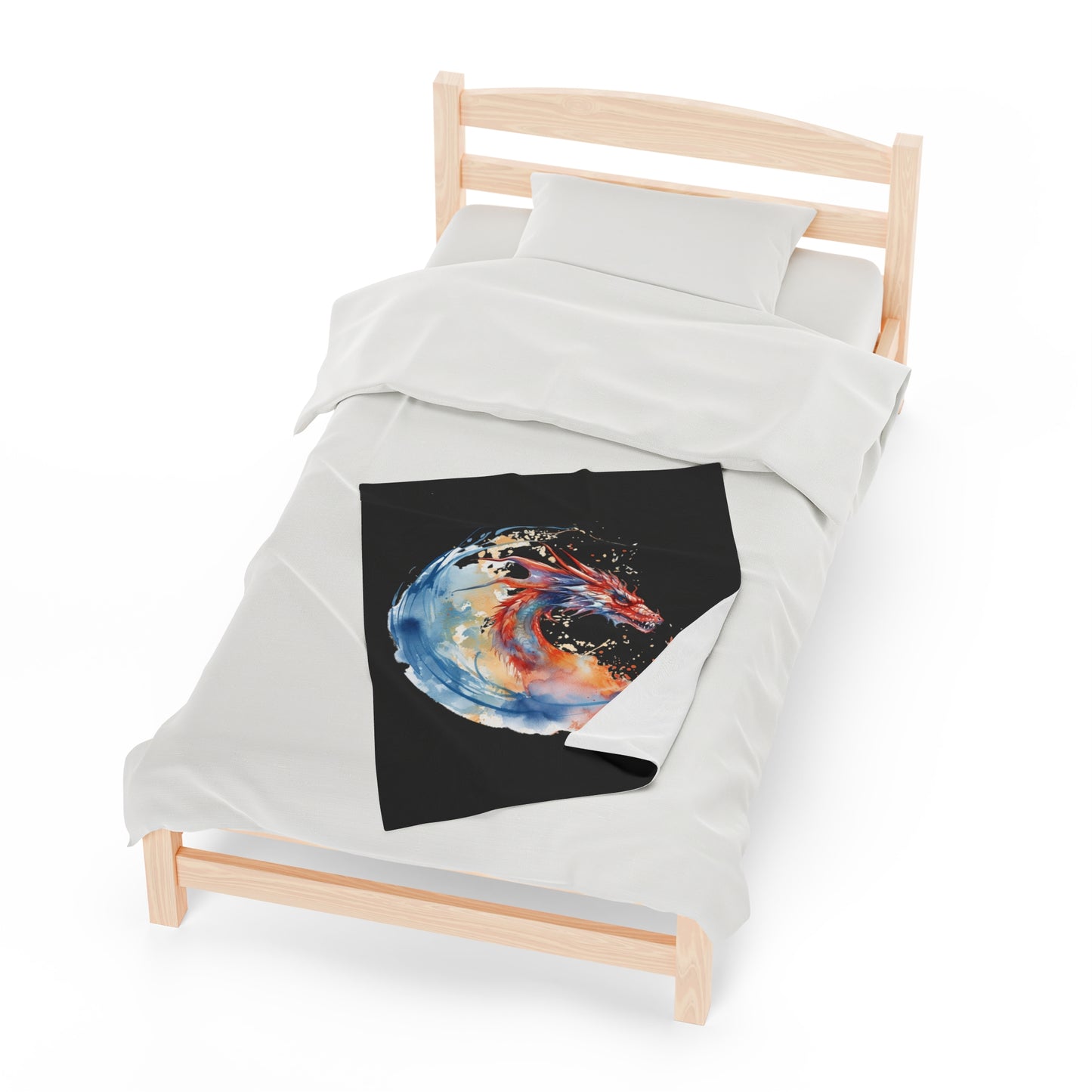 Dragon Watercolor Velveteen Plush Blanket - Captivating Fantasy Art Bedding, Magical Art, Dragon Lover, Enchanting Design, Mystical Beauty,