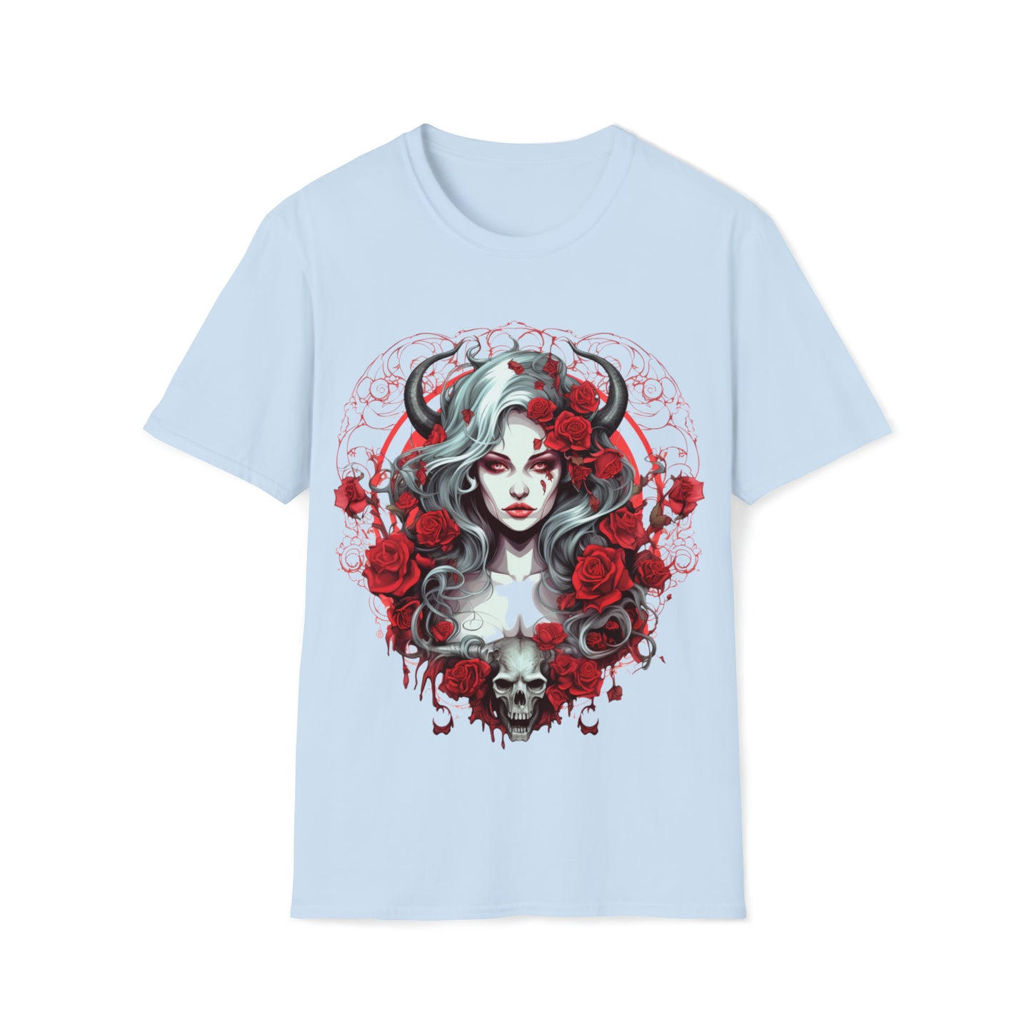 Mythical Fantasy Fairy Life Blood Scythe - Skulls, Roses, and Beautiful Woman - Enchanting Gothic T-Shirt, Gift for her, Witchy Gift.