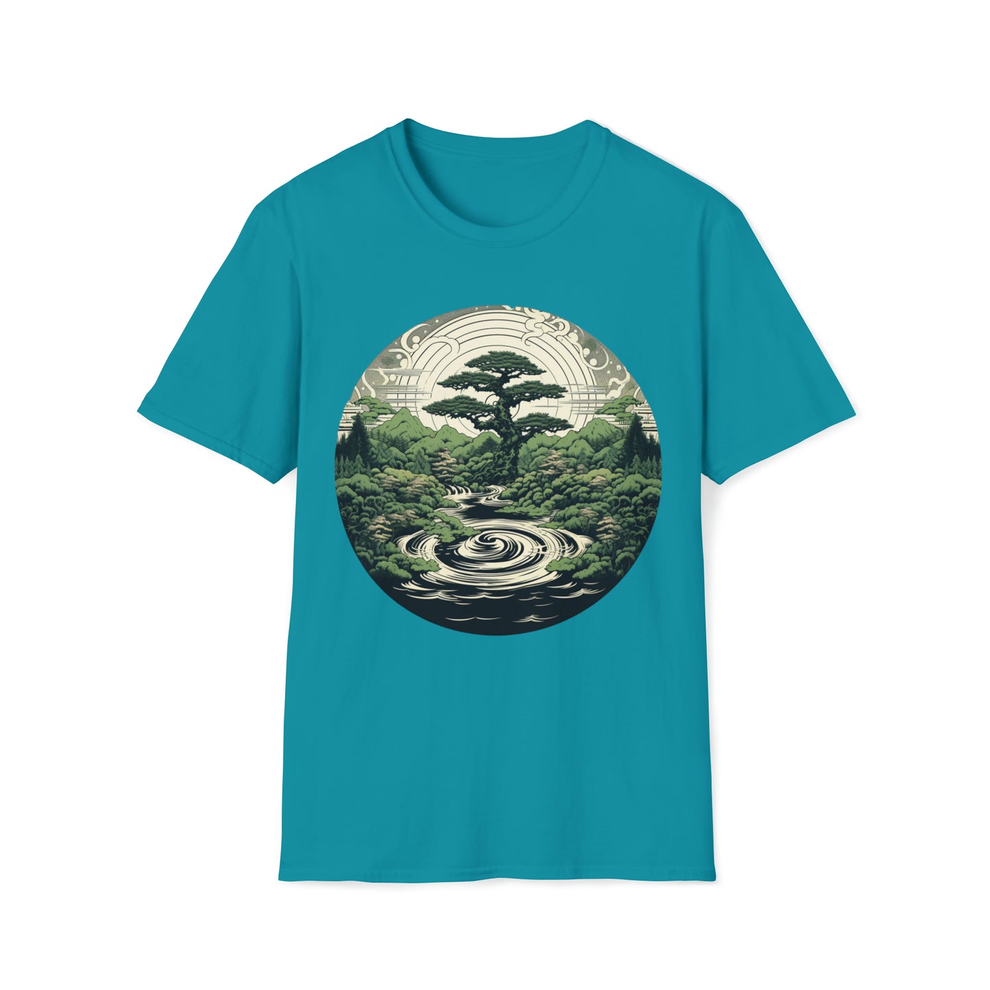 Green Zen Garden Tee Shirt, Meditate by the Serene Pond, Green Zen Garden Tee, Meditation Pond Shirt, Serene Nature Tee, Mindfulness Apparel