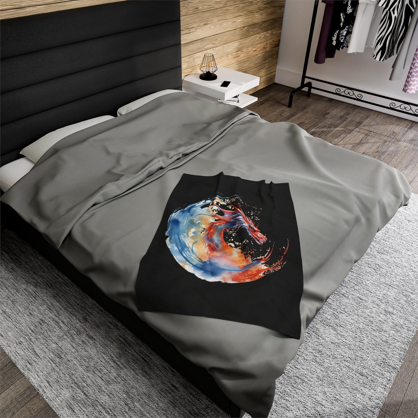 Dragon Watercolor Velveteen Plush Blanket - Captivating Fantasy Art Bedding, Magical Art, Dragon Lover, Enchanting Design, Mystical Beauty,