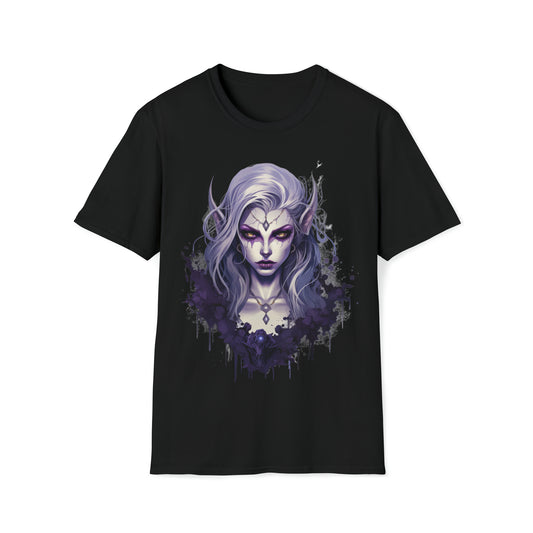 Gothic Female Drow Elf - Dark Hair, Purple Eyes - Beautiful Mythical Fantasy T-Shirt, Gothic Female Drow Elf, Dark Hair, Girl Gift, For Her