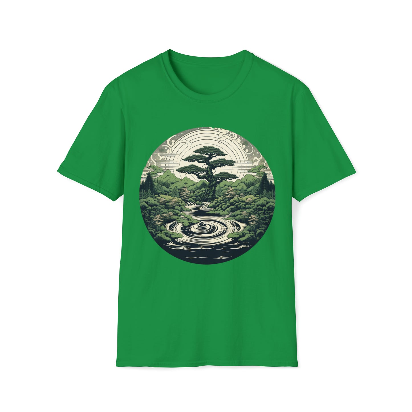 Green Zen Garden Tee Shirt, Meditate by the Serene Pond, Green Zen Garden Tee, Meditation Pond Shirt, Serene Nature Tee, Mindfulness Apparel