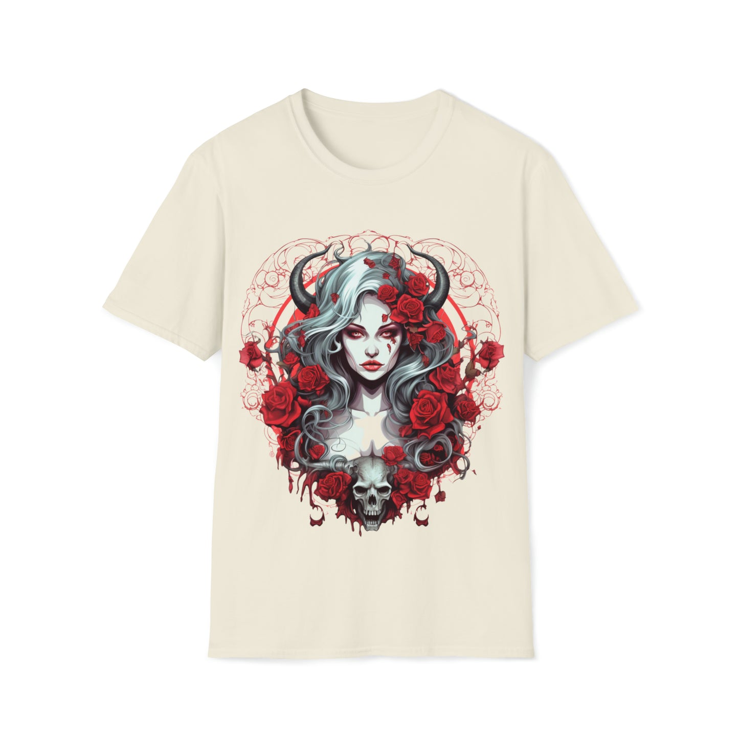 Mythical Fantasy Fairy Life Blood Scythe - Skulls, Roses, and Beautiful Woman - Enchanting Gothic T-Shirt, Gift for her, Witchy Gift.