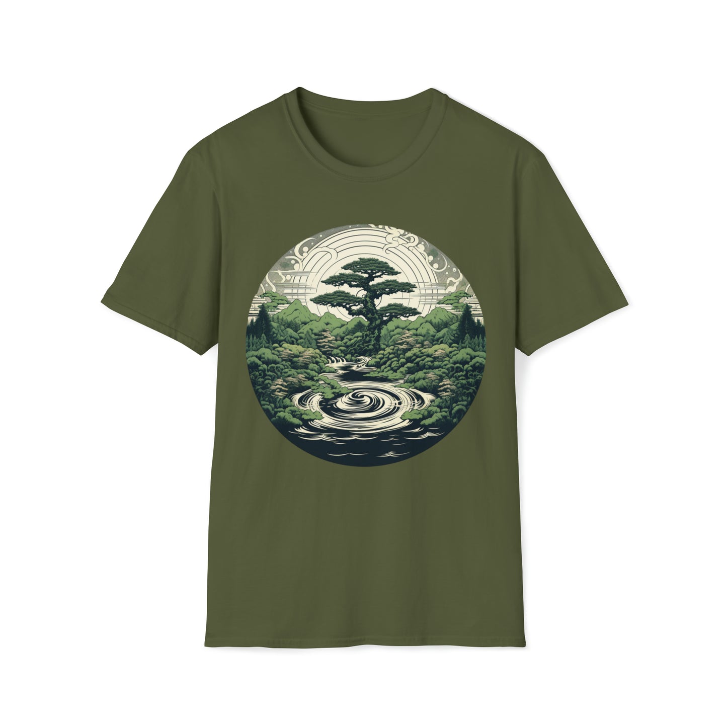 Green Zen Garden Tee Shirt, Meditate by the Serene Pond, Green Zen Garden Tee, Meditation Pond Shirt, Serene Nature Tee, Mindfulness Apparel