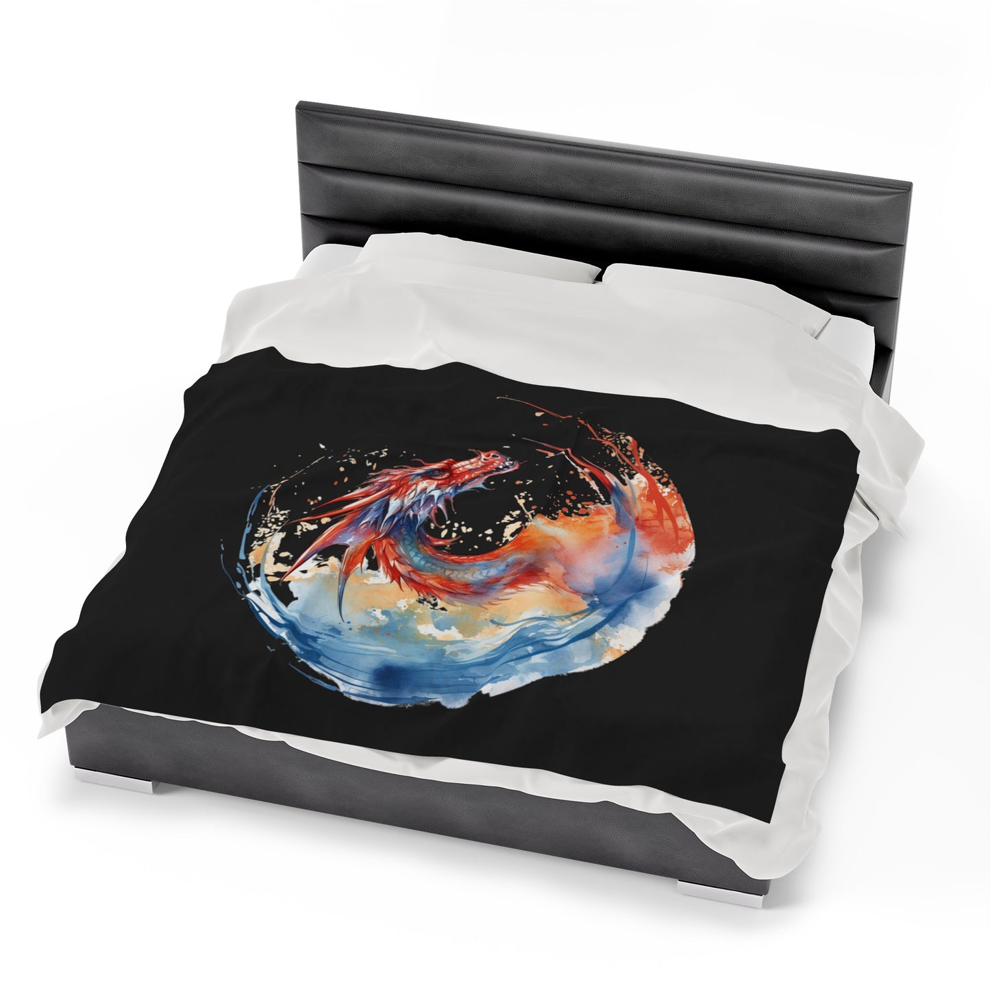 Dragon Watercolor Velveteen Plush Blanket - Captivating Fantasy Art Bedding, Magical Art, Dragon Lover, Enchanting Design, Mystical Beauty,