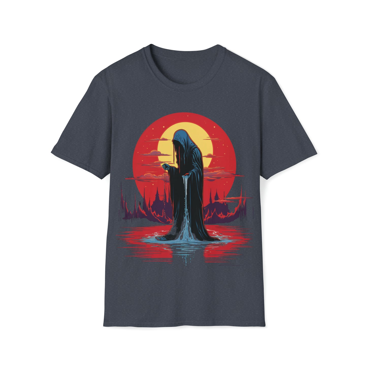 Halloween Reaper Red Sun Weeping on Pool of Black Water Tee Shirt - Eerie Fantasy Fashion