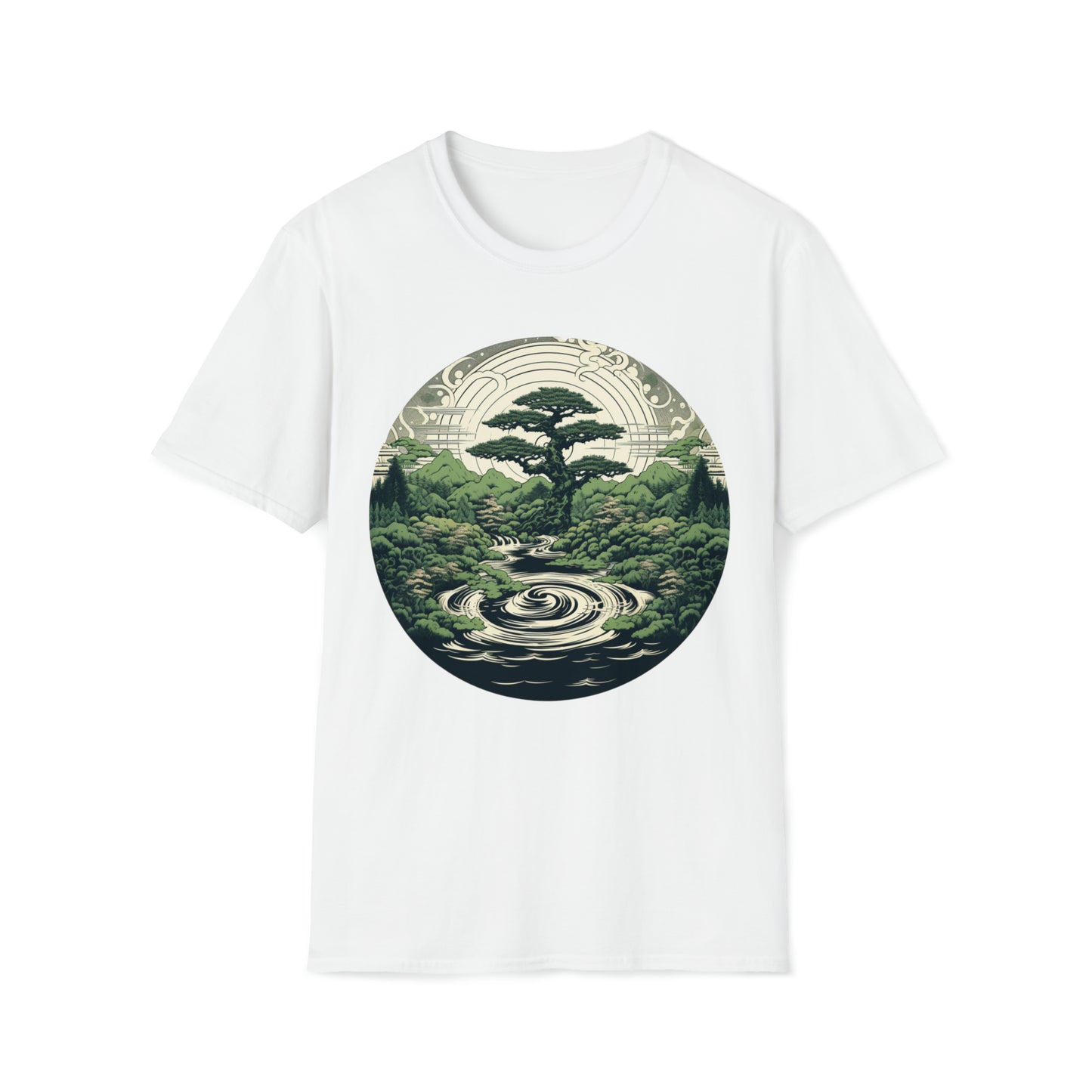 Green Zen Garden Tee Shirt, Meditate by the Serene Pond, Green Zen Garden Tee, Meditation Pond Shirt, Serene Nature Tee, Mindfulness Apparel