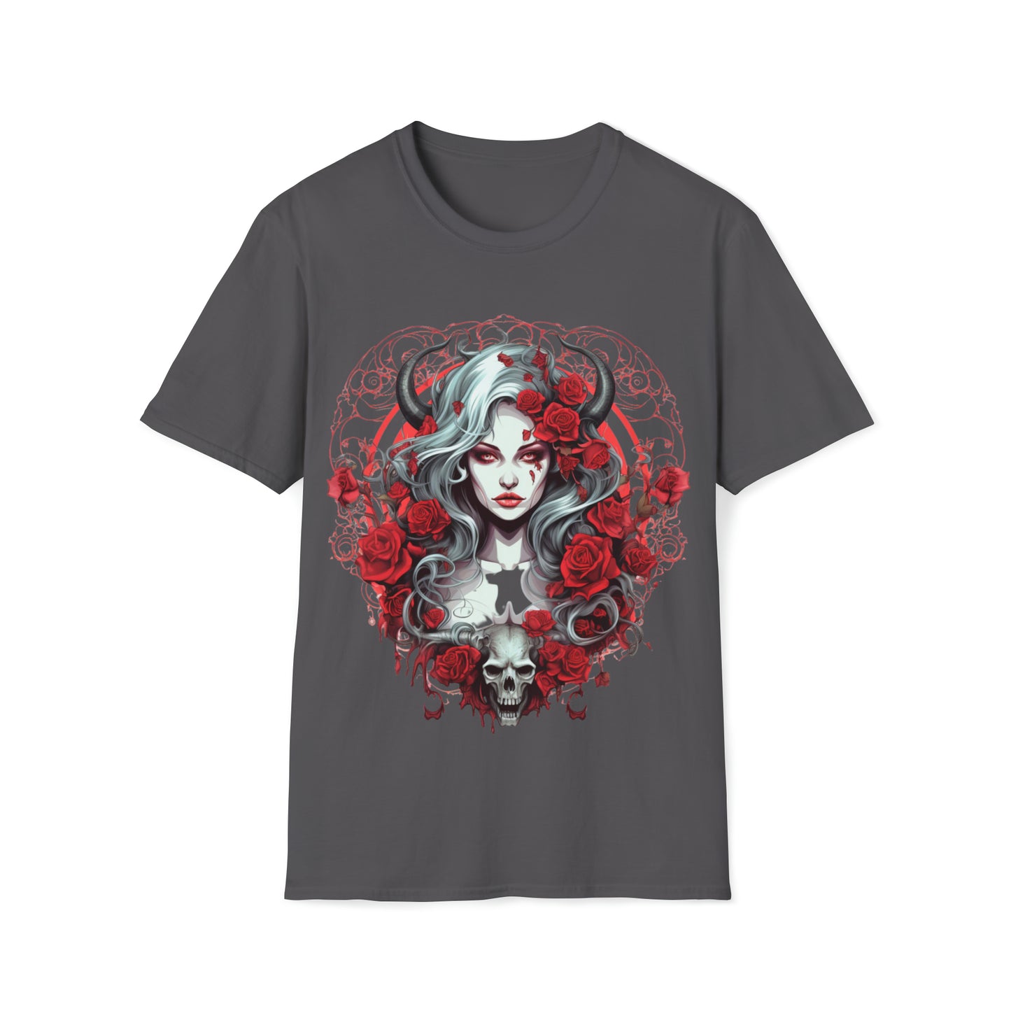 Mythical Fantasy Fairy Life Blood Scythe - Skulls, Roses, and Beautiful Woman - Enchanting Gothic T-Shirt, Gift for her, Witchy Gift.