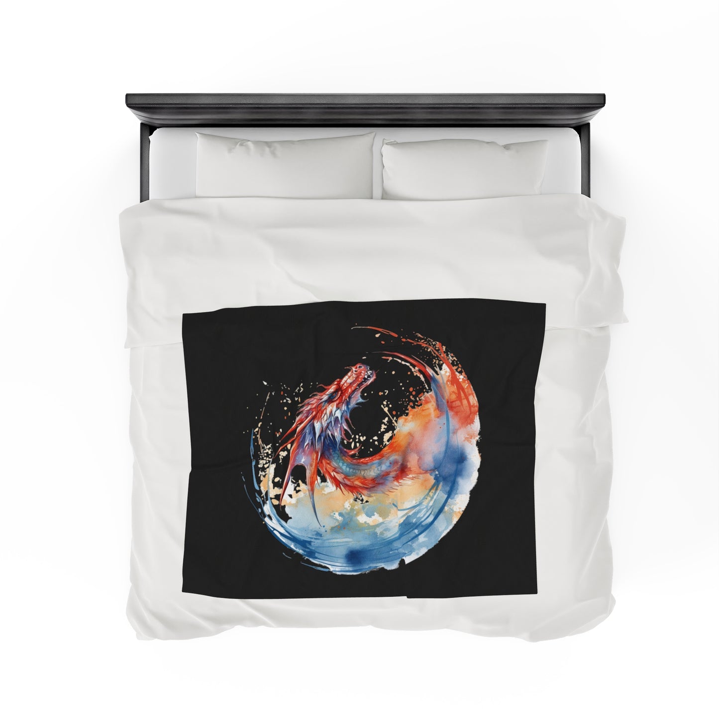 Dragon Watercolor Velveteen Plush Blanket - Captivating Fantasy Art Bedding, Magical Art, Dragon Lover, Enchanting Design, Mystical Beauty,