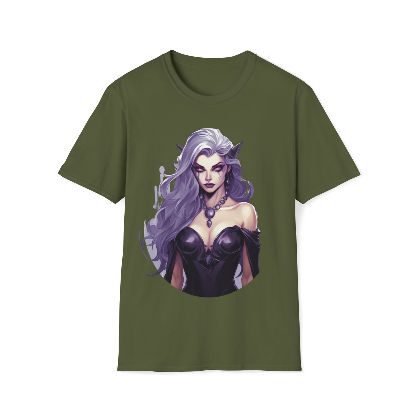 Enchanting Gothic Female Drow Elf - Dark Hair, Purple Eyes T-Shirt, Gothic Female Drow Elf, Dark Hair, Purple Eyes, Gift for her,