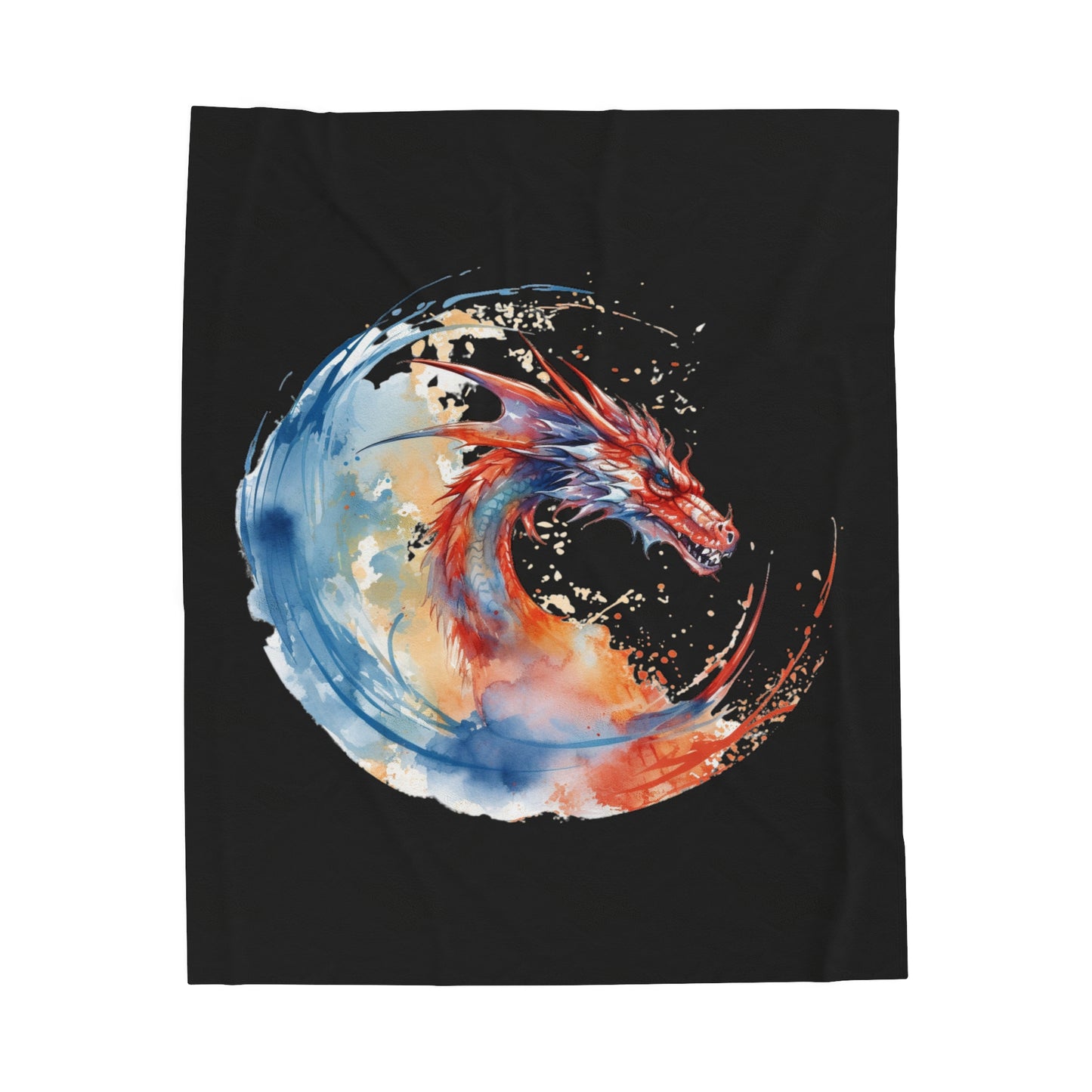 Dragon Watercolor Velveteen Plush Blanket - Captivating Fantasy Art Bedding, Magical Art, Dragon Lover, Enchanting Design, Mystical Beauty,