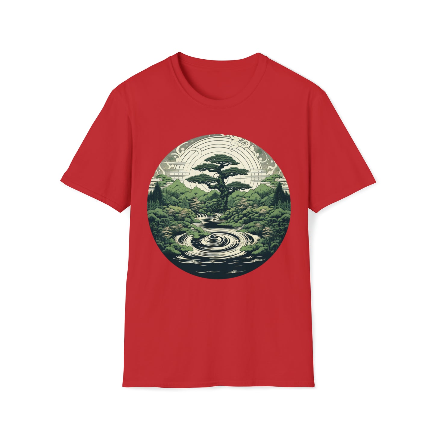 Green Zen Garden Tee Shirt, Meditate by the Serene Pond, Green Zen Garden Tee, Meditation Pond Shirt, Serene Nature Tee, Mindfulness Apparel