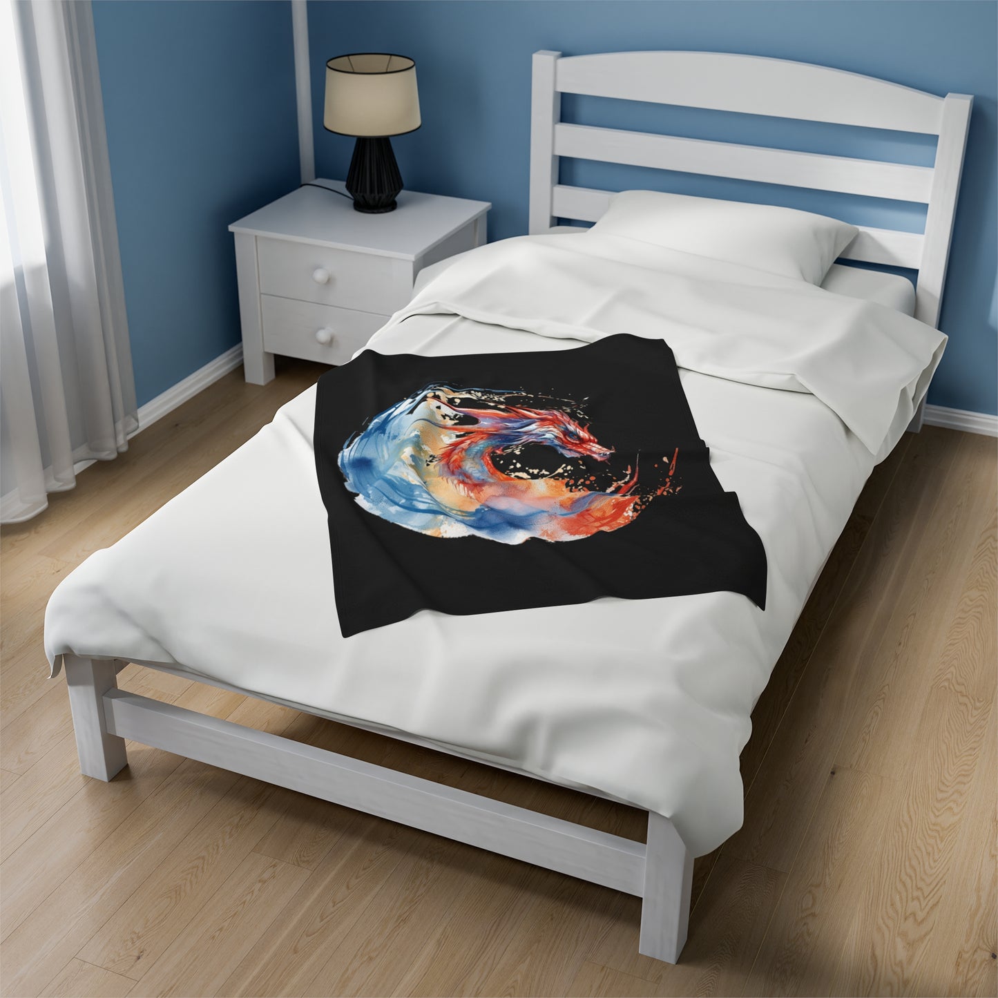 Dragon Watercolor Velveteen Plush Blanket - Captivating Fantasy Art Bedding, Magical Art, Dragon Lover, Enchanting Design, Mystical Beauty,