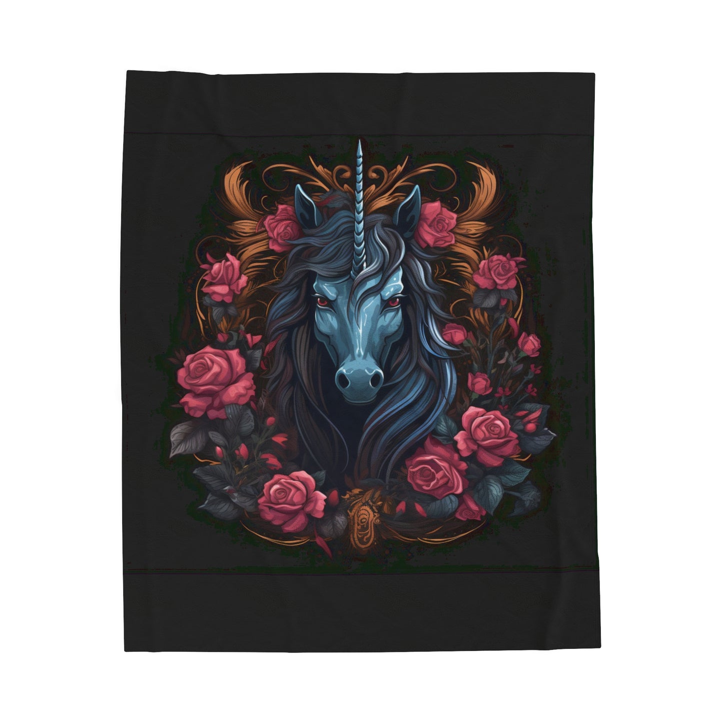Enchanting Medieval Skeletal Black Unicorn! Velveteen Plush Blanket. Witchy Gifts Fairycore, Goth Gift for Her