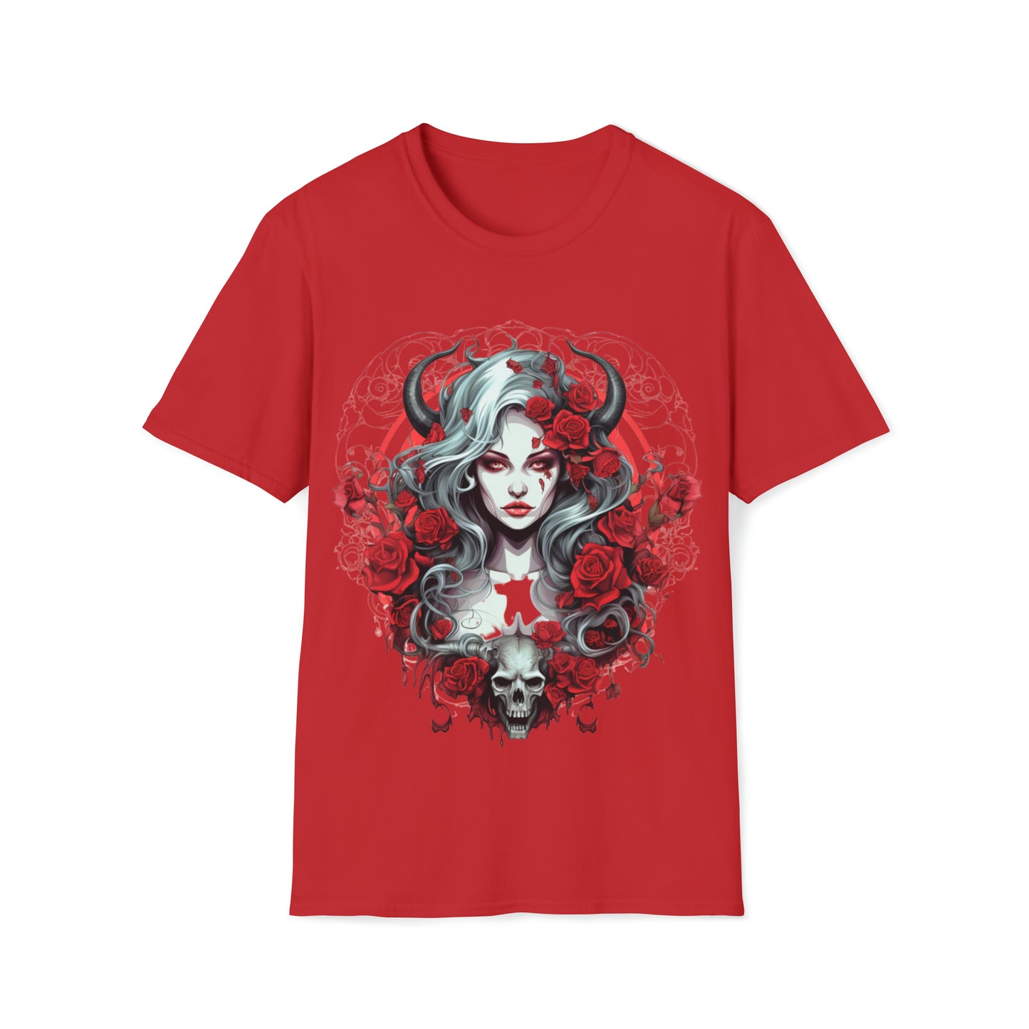Mythical Fantasy Fairy Life Blood Scythe - Skulls, Roses, and Beautiful Woman - Enchanting Gothic T-Shirt, Gift for her, Witchy Gift.