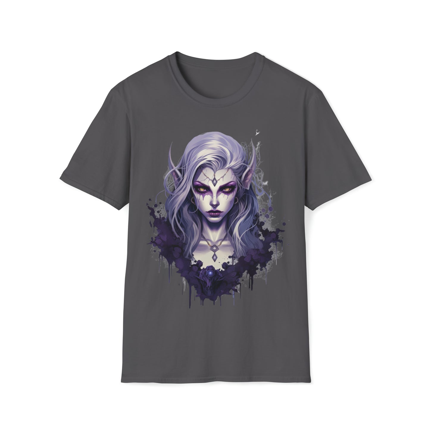 Gothic Female Drow Elf - Dark Hair, Purple Eyes - Beautiful Mythical Fantasy T-Shirt, Gothic Female Drow Elf, Dark Hair, Girl Gift, For Her