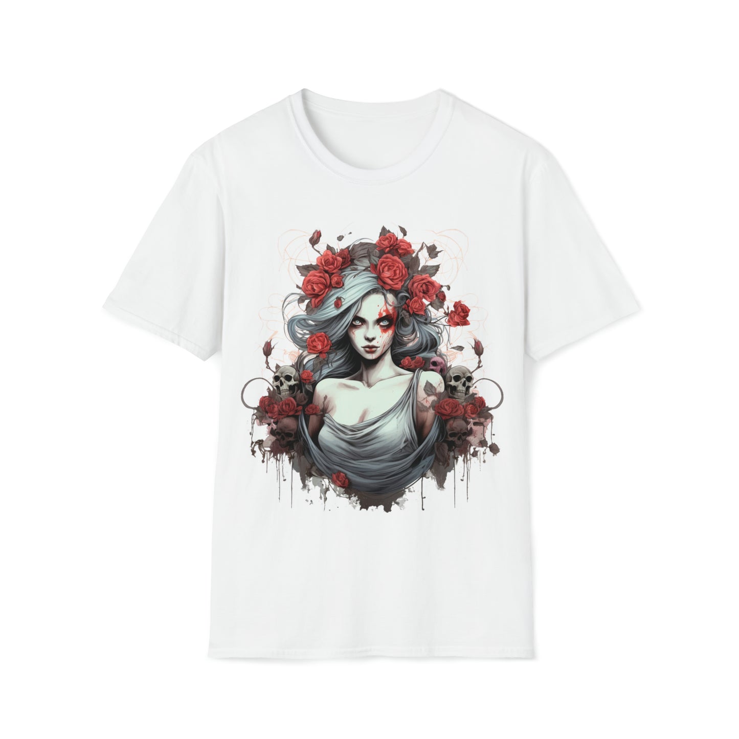 Mystical Fantasy Skeletal Fairy - Skulls and Roses, Skeletal Fairy, Skulls and Roses, Beautiful Woman Sculpture, Gothic Fantasy Art, T-Shirt