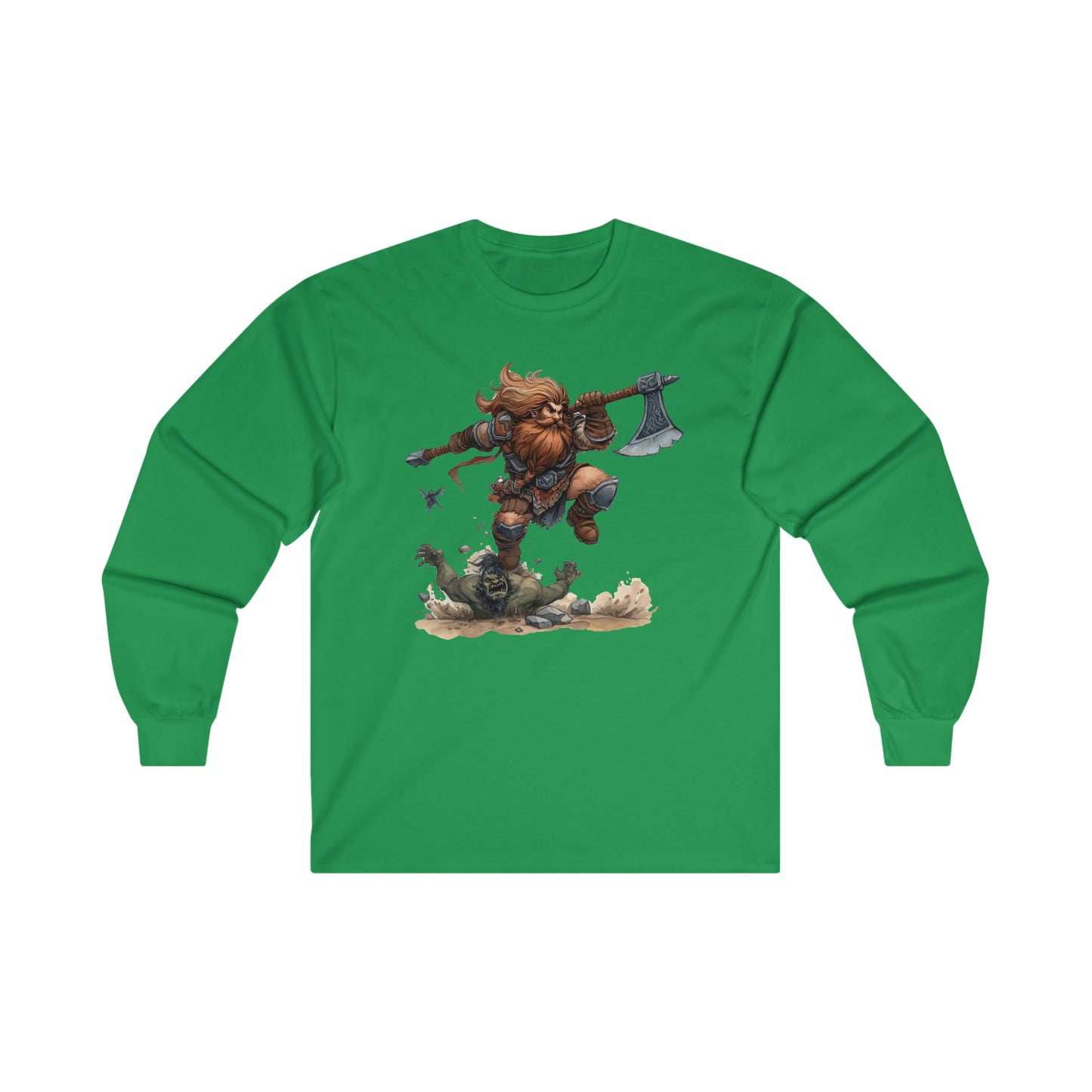 DND Artwork: Dynamic Dwarf Jumping an Imposing Orc - Epic Fantasy Battle Scene, Ultra Cotton Long Sleeve Tee