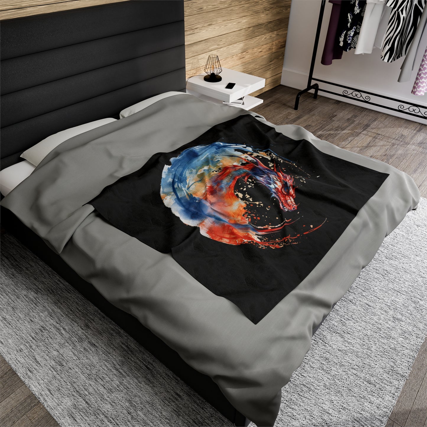 Dragon Watercolor Velveteen Plush Blanket - Captivating Fantasy Art Bedding, Magical Art, Dragon Lover, Enchanting Design, Mystical Beauty,
