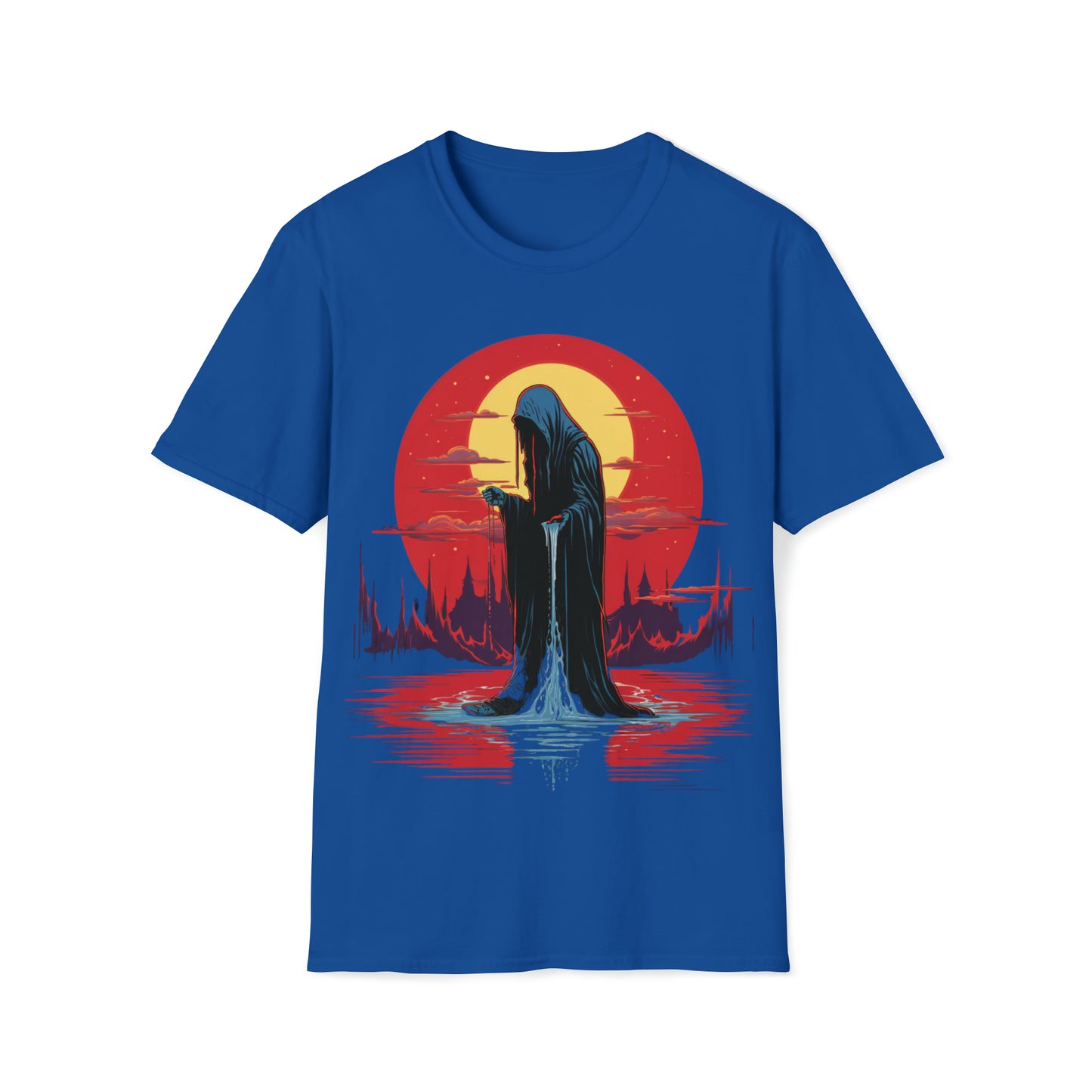 Halloween Reaper Red Sun Weeping on Pool of Black Water Tee Shirt - Eerie Fantasy Fashion