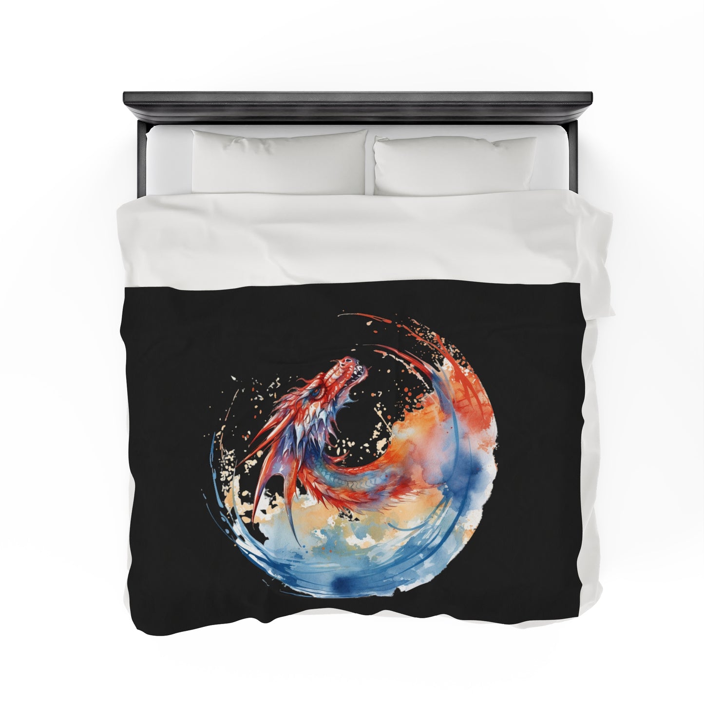 Dragon Watercolor Velveteen Plush Blanket - Captivating Fantasy Art Bedding, Magical Art, Dragon Lover, Enchanting Design, Mystical Beauty,