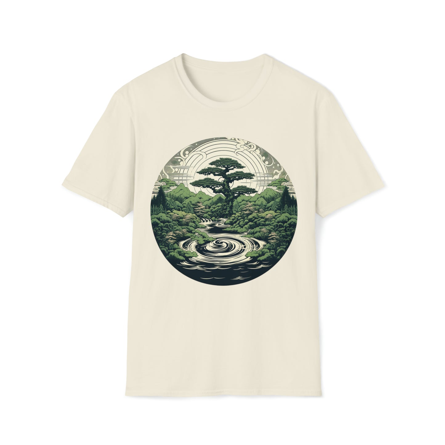 Green Zen Garden Tee Shirt, Meditate by the Serene Pond, Green Zen Garden Tee, Meditation Pond Shirt, Serene Nature Tee, Mindfulness Apparel