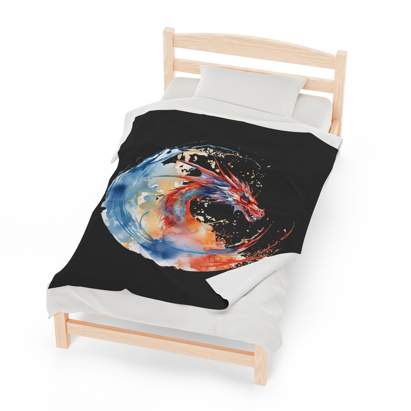 Dragon Watercolor Velveteen Plush Blanket - Captivating Fantasy Art Bedding, Magical Art, Dragon Lover, Enchanting Design, Mystical Beauty,