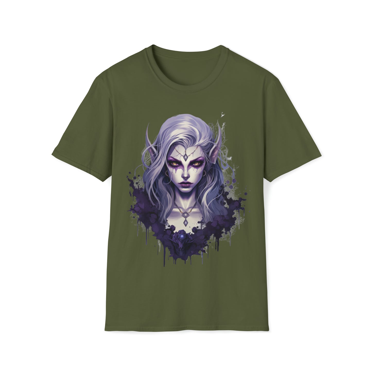 Gothic Female Drow Elf - Dark Hair, Purple Eyes - Beautiful Mythical Fantasy T-Shirt, Gothic Female Drow Elf, Dark Hair, Girl Gift, For Her