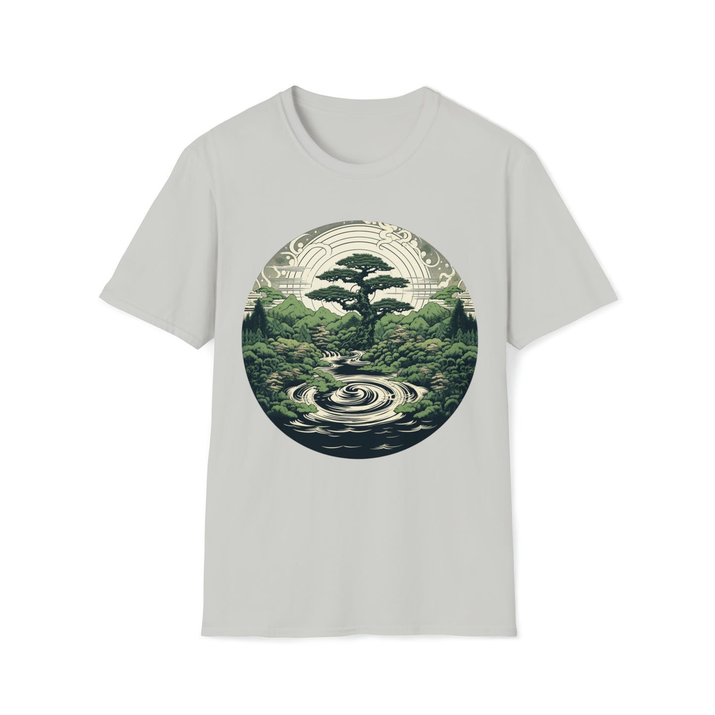 Green Zen Garden Tee Shirt, Meditate by the Serene Pond, Green Zen Garden Tee, Meditation Pond Shirt, Serene Nature Tee, Mindfulness Apparel
