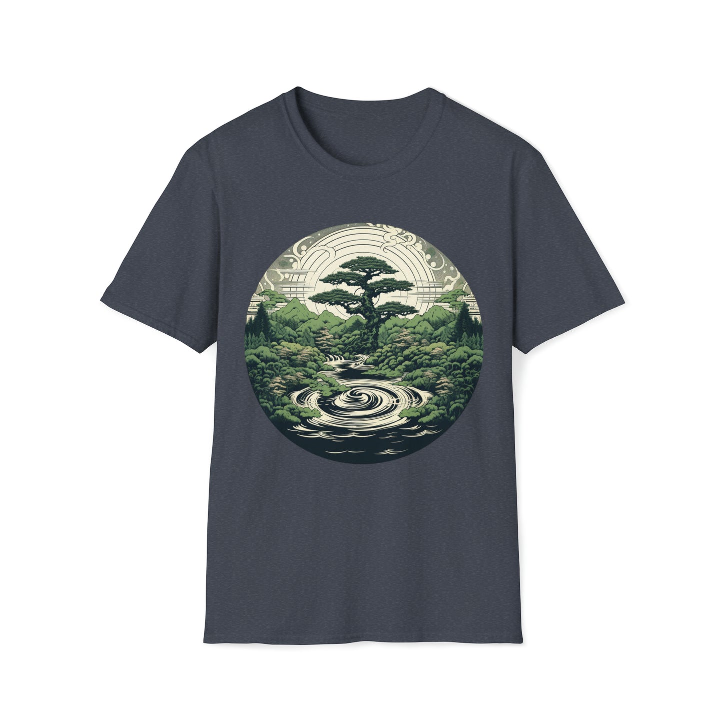 Green Zen Garden Tee Shirt, Meditate by the Serene Pond, Green Zen Garden Tee, Meditation Pond Shirt, Serene Nature Tee, Mindfulness Apparel