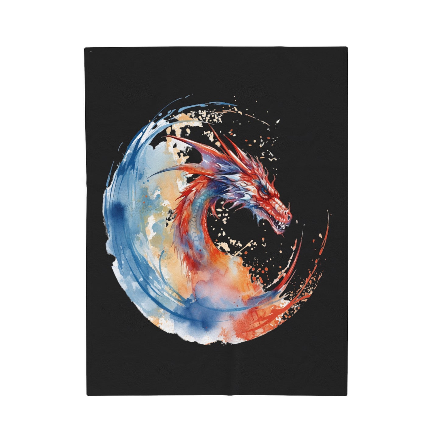 Dragon Watercolor Velveteen Plush Blanket - Captivating Fantasy Art Bedding, Magical Art, Dragon Lover, Enchanting Design, Mystical Beauty,