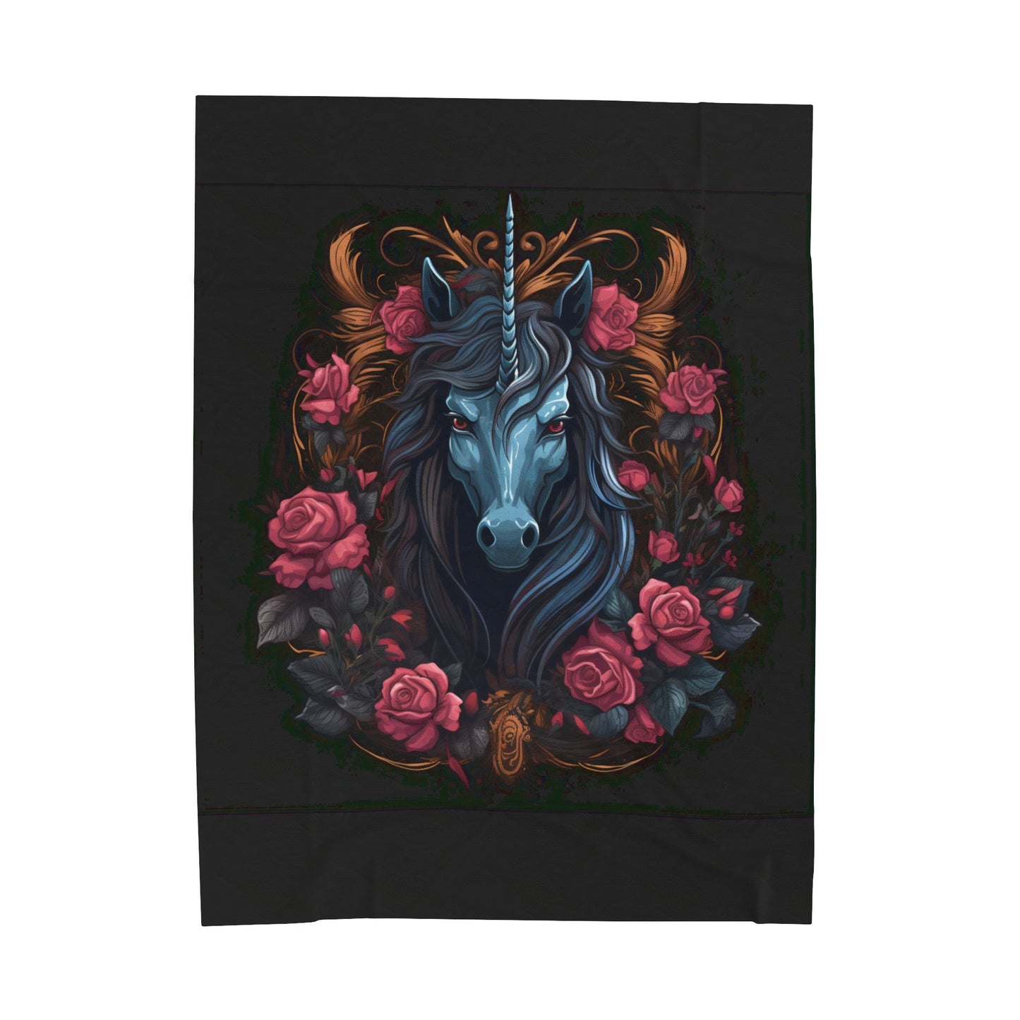 Enchanting Medieval Skeletal Black Unicorn! Velveteen Plush Blanket. Witchy Gifts Fairycore, Goth Gift for Her