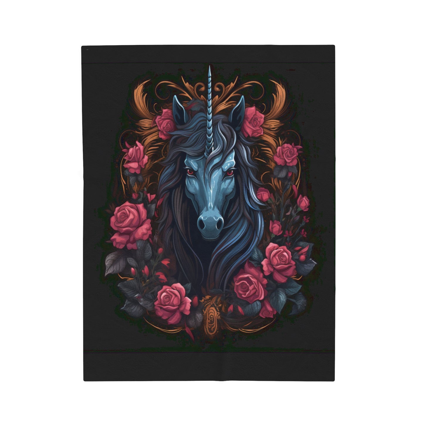 Enchanting Medieval Skeletal Black Unicorn! Velveteen Plush Blanket. Witchy Gifts Fairycore, Goth Gift for Her