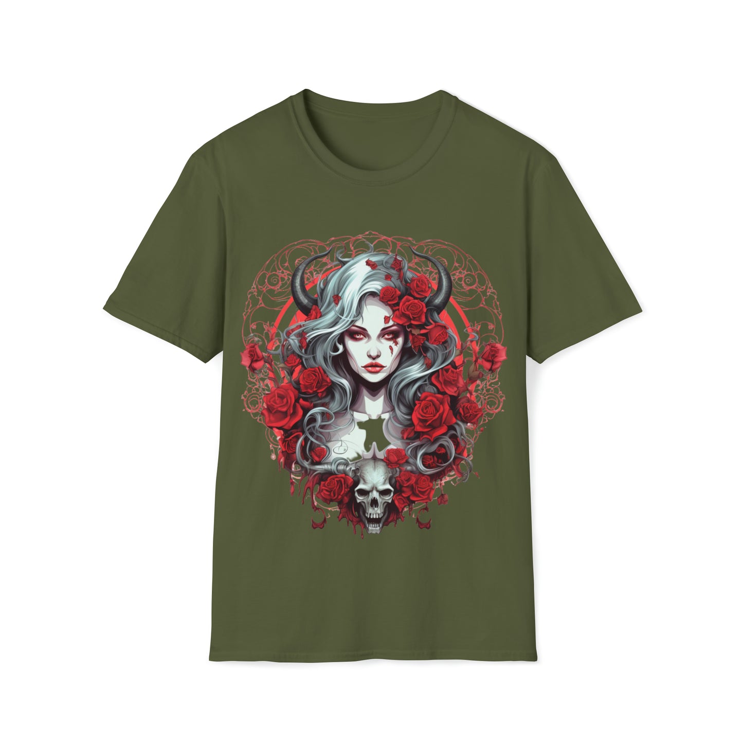Mythical Fantasy Fairy Life Blood Scythe - Skulls, Roses, and Beautiful Woman - Enchanting Gothic T-Shirt, Gift for her, Witchy Gift.