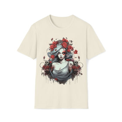 Mystical Fantasy Skeletal Fairy - Skulls and Roses, Skeletal Fairy, Skulls and Roses, Beautiful Woman Sculpture, Gothic Fantasy Art, T-Shirt