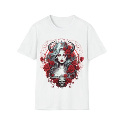 Mythical Fantasy Fairy Life Blood Scythe - Skulls, Roses, and Beautiful Woman - Enchanting Gothic T-Shirt, Gift for her, Witchy Gift.