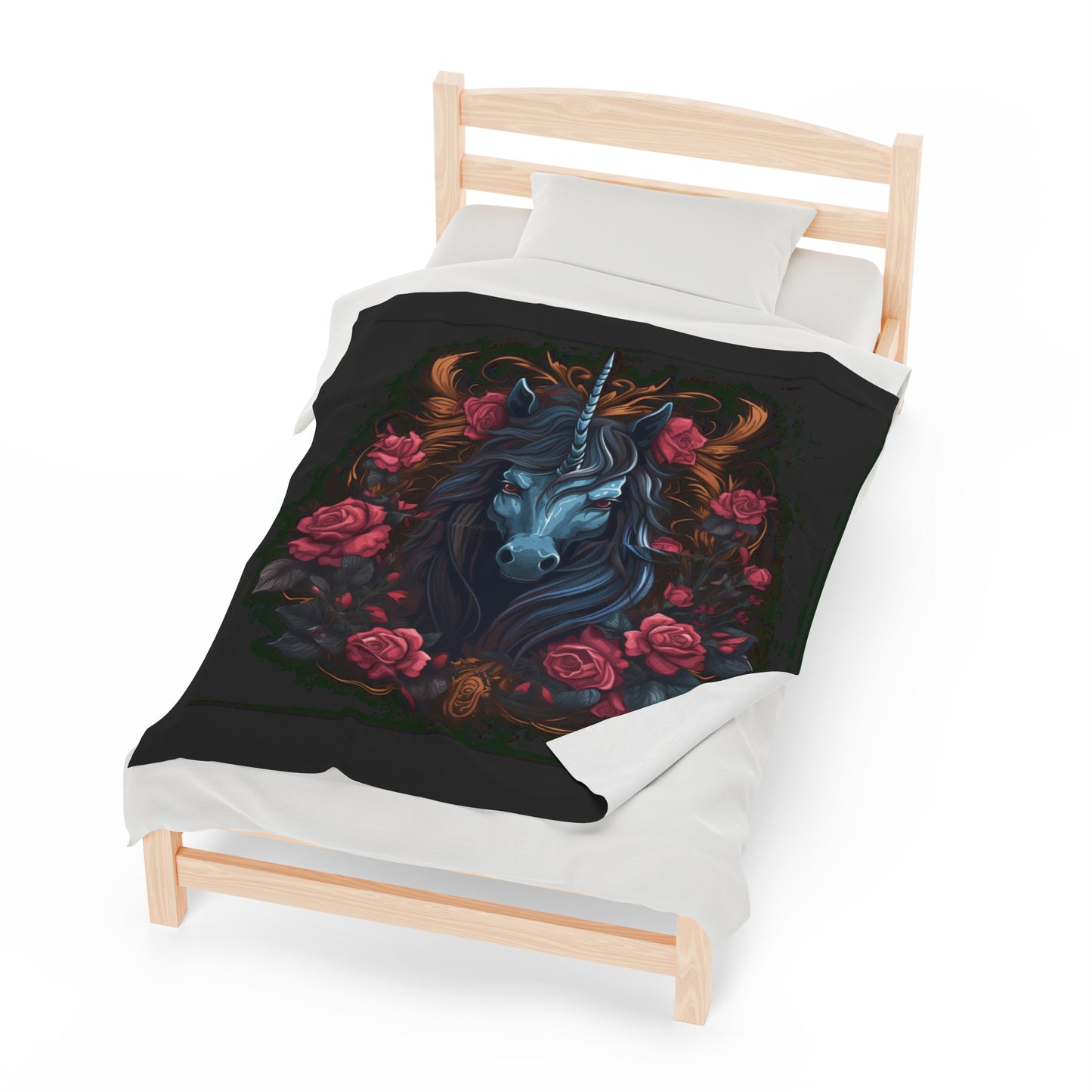 Enchanting Medieval Skeletal Black Unicorn! Velveteen Plush Blanket. Witchy Gifts Fairycore, Goth Gift for Her